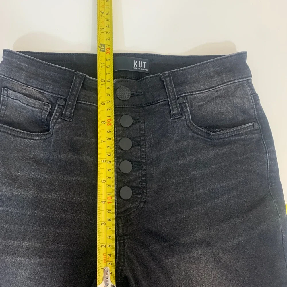 Kut from‎ the Kloth Rachael Fab Ab Mom Jeans Black Distressed Button Fly Size 2